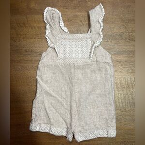 Haute Hippie Beige Baby Romper with White Trim